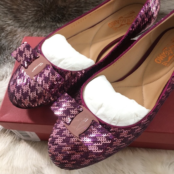 SALVATORE FERRAGAMO Varina Purple Sequin Flats 9 C - Picture 3 of 7